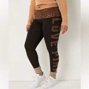 VS PINK Cotton Mid Rise Foldover Leggings Medium Black Leopard
